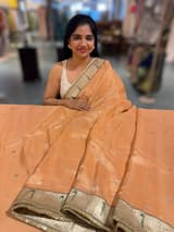Peach Tissue Saree with pythani tissue embroidered border SS50543