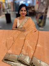 Peach Tissue Saree with pythani tissue embroidered border SS50543