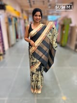Black Tussar pen kalamkari printed saree