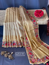 Gold Kanjeevaram Tissue Sareewith petite point embroidery : D62F087