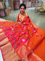 Pinkish Orange Kanchi Soft Silk Saree with embroidery : S62F175