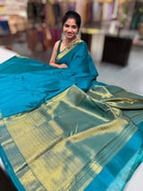 Peacock Green vintage Kanchipuram silk saree with pen kalamkari blouse SS50180