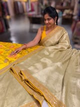 Mint & Yellow Combo Banarasi Tissue Brocade saree SS50218