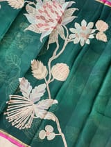 Bottle Green Designer Organza with Tissue applique work