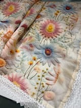 Ivory Organza 3D floral Printed Saree hemlined with crotia lace SS50306