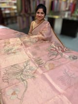 Dusty Pink Printed Banarasi Tissue with Handwork. SS50380