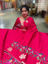 Dark Pink mashru Saree with embroidery : S62F143