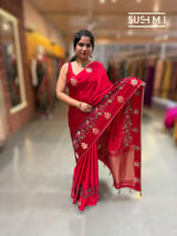 Red mashru Saree with embroidery : S62F140