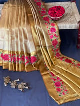 Molten Gold Kanjeevaram Tissue Sareewith petite point embroidery : S62F090