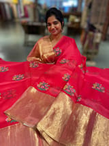 Pinkish Red Organza Saree with pure Tissue Border SS50293