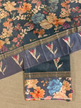 Elephant Grey Tussar Dhupion Saree with Floral printed mashru borders SS50463