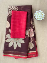 Brown Designer Organza with Tissue applique work