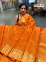 Fanta Orange Vaira Oosi stripes Vintage kanjeevaram Saree