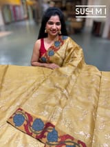 Champagne Gold Silk kota and pen kalamkari fusion saree with pita emb