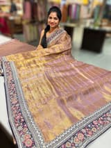 Mauve Tissue checks Saree with sabhyasachi borders