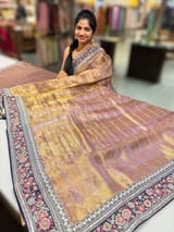 Mauve Tissue checks Saree with sabhyasachi borders