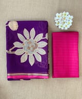 Brinjal Designer Organza with Tissue applique work