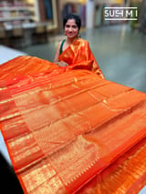 Vibrant Orange Vaira Oosi stripes Vintage kanjeevaram Saree