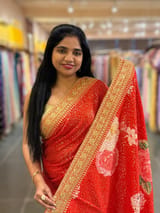 Red Georgette Sequence saree with sabhyasachi borders and printed blouse SS50516