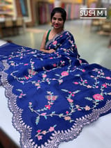 Blue Pure Organza with petite point embroidery: S62F172