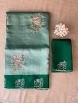 Bottle Green Premium Handloom Designer Tissue saree with exquisite embroidery