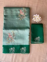 Bottle Green Premium Handloom Designer Tissue saree with exquisite embroidery