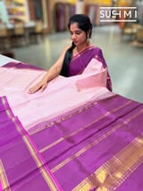 Baby Pink Vinatge checks gap border kanjeevaram saree S62F151