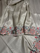 Half White Banarasi  brocade Silk Saree with Petite Point Embroidered Border. SS5086