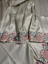 Half White Banarasi  brocade Silk Saree with Petite Point Embroidered Border. SS5086