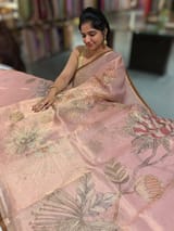 Dusty Pink Printed Banarasi Tissue with Handwork. SS50380