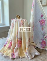 Floral printed handloom lenin saree