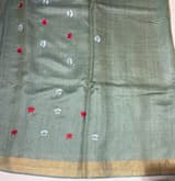 Sage Green Tussar Brocade Saree With Statement Red Rose Embroidery SS50469