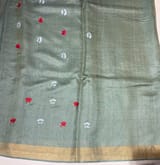 Sage Green Tussar Brocade Saree With Statement Red Rose Embroidery SS50469
