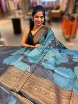Elephant Grey Printed Banarasi Tussar Saree SS50452