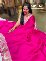 Fuschia Pink Satin Saree with sabyasachi borders : D62F047