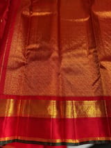 Orangish Red Vaira Oosi Checks Vintage Kanjeevaram Saree