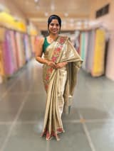 Bottle Green Base Banarasi Tissue Brocade Saree with Petite Point Embroidered Border SS5084