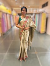 Bottle Green Base Banarasi Tissue Brocade Saree with Petite Point Embroidered Border SS5084