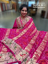 Fuschia Pink bandhej saree with embroidery : S62F205