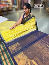 Lemon yellow vintage stripes Gadwal Silk Saree : S62F209