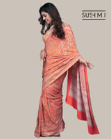 Orange Designer Printed Crepe Silk Saree