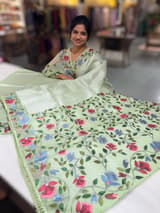Sea Green kora tissue saree with pythani inspired embroidery