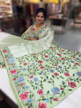 Sea Green kora tissue saree with pythani inspired embroidery