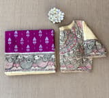 Majenta Ikkath patola saree with madhubani hand painting