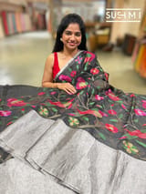 Black Pure Organza Saree with pythani embroidery : S62F164
