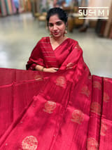 Maroon Red Banarasi Handloom Dupion Rawsilk Saree : S62F108