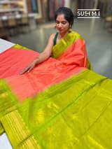Coral vintage stripes Gadwal Silk Saree : S62F210