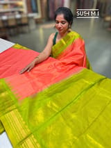 Coral vintage stripes Gadwal Silk Saree : S62F210