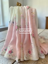 Ombre Dyed Floral Printed Pure Linen Saree