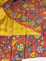 Lime Yellow gold Handloom Tissue & Pen kalamkari fusion Saree